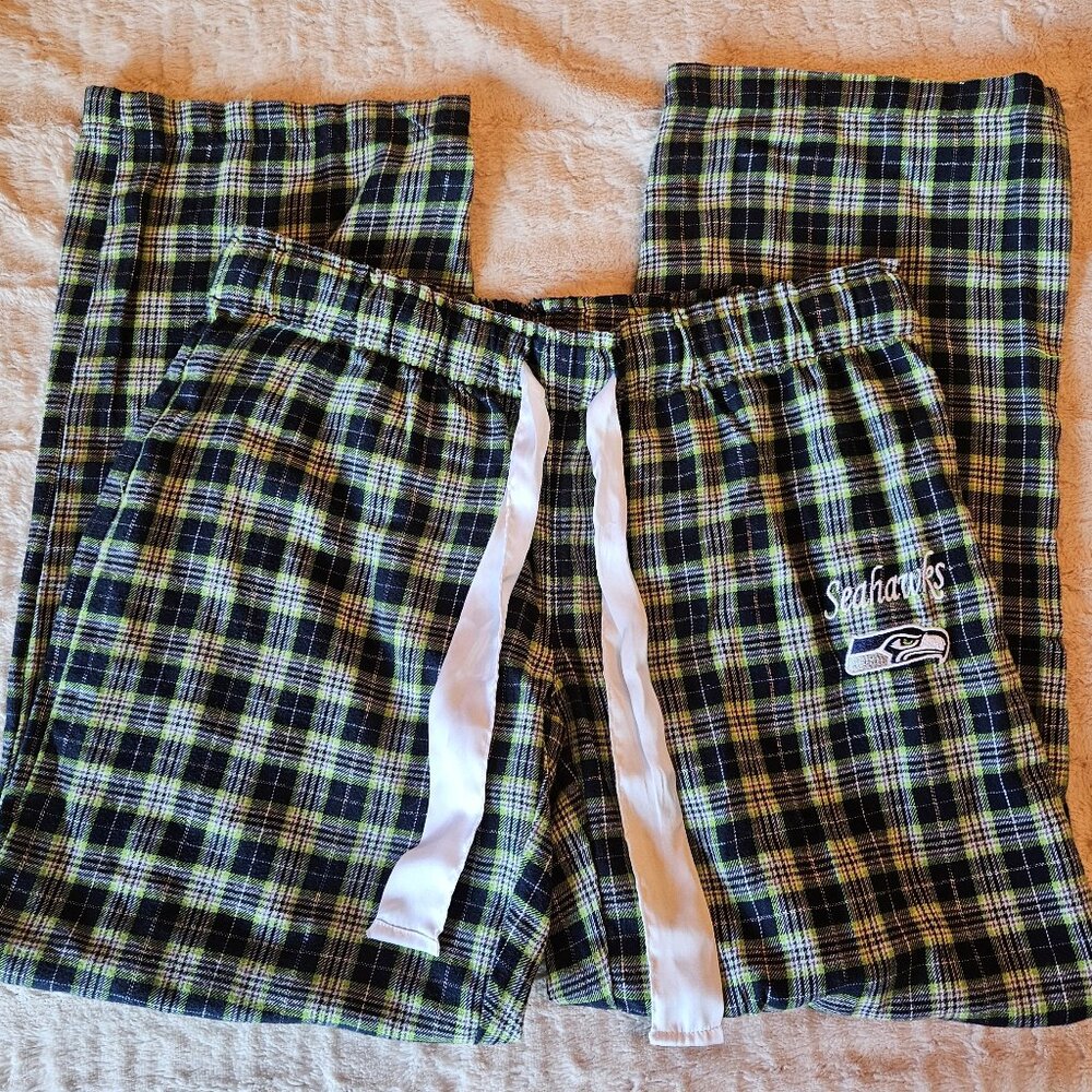 Women's Seattle Seahawks Team Apparel Blue & Green Plaid Pajama Lounge Pants L